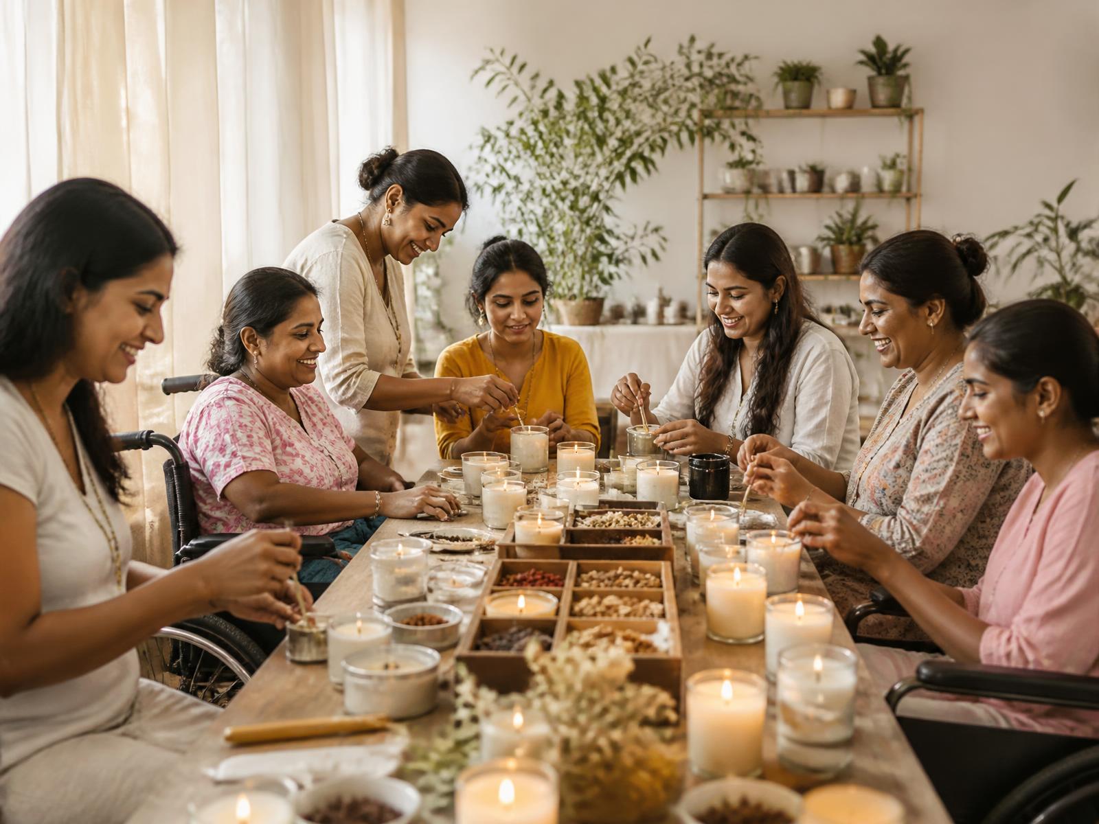 Women creating candles together with dignity and care